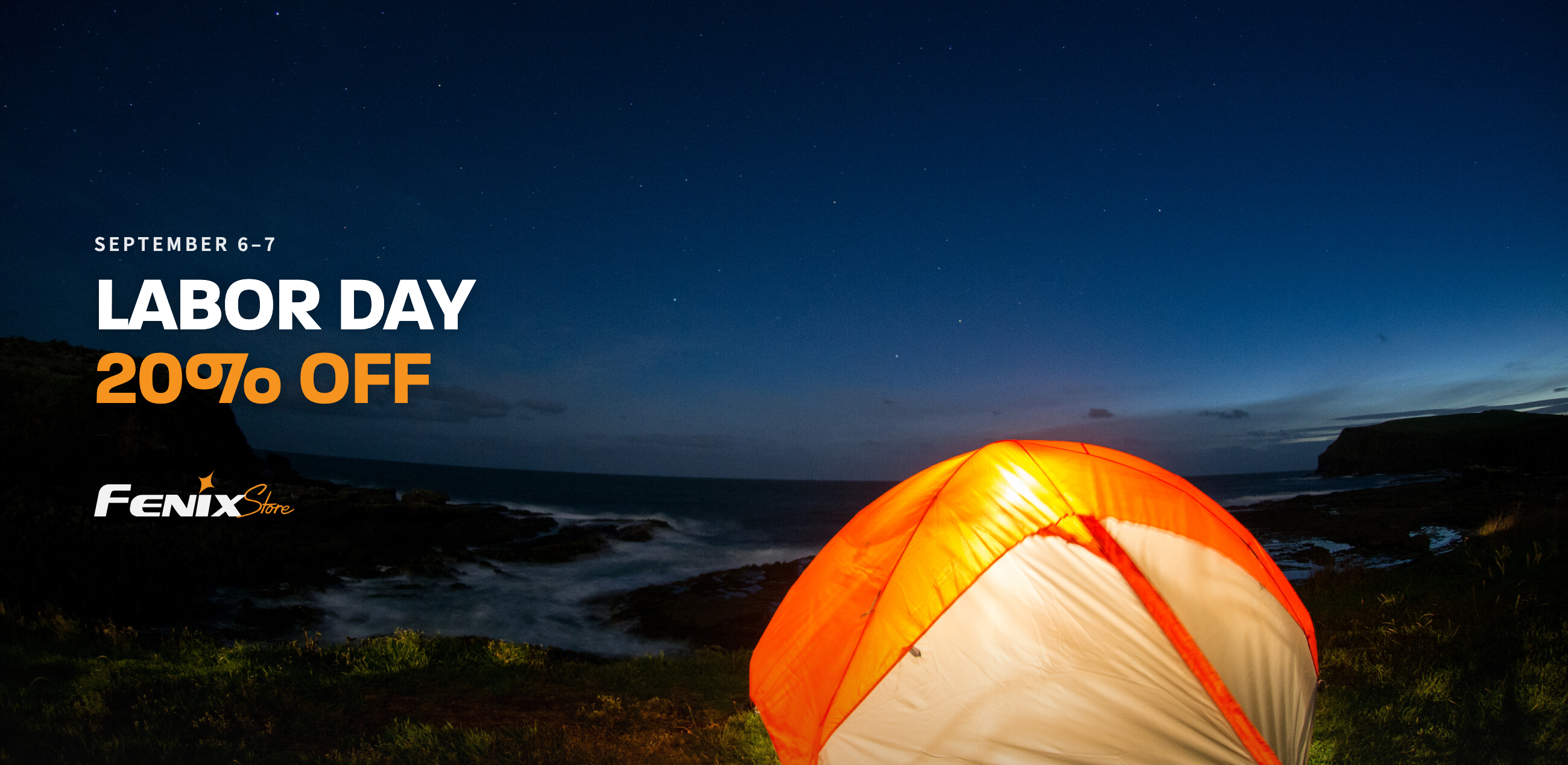 Coastal tent desktop Labor Day hero