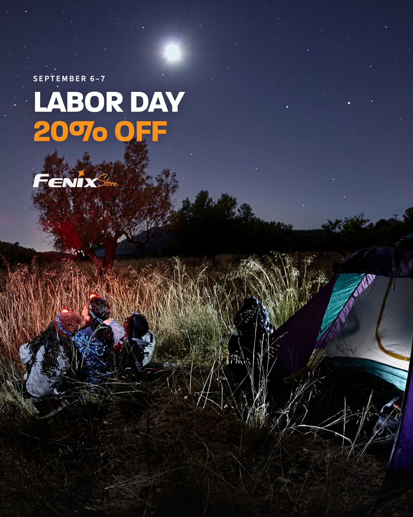 Moonlit camp mobile Labor Day creative