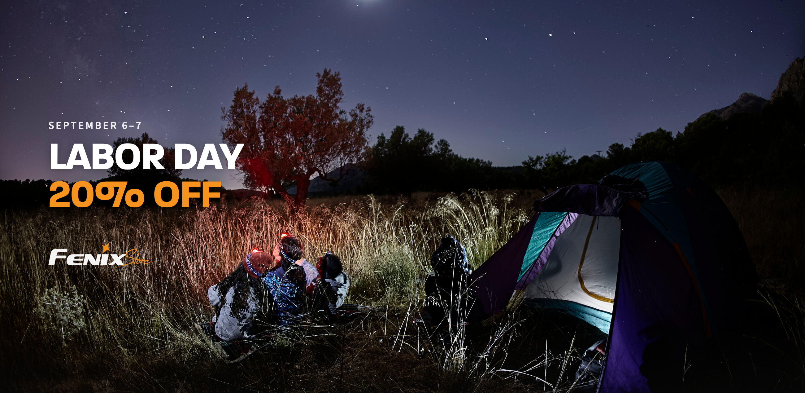 Moonlit camp desktop Labor Day hero